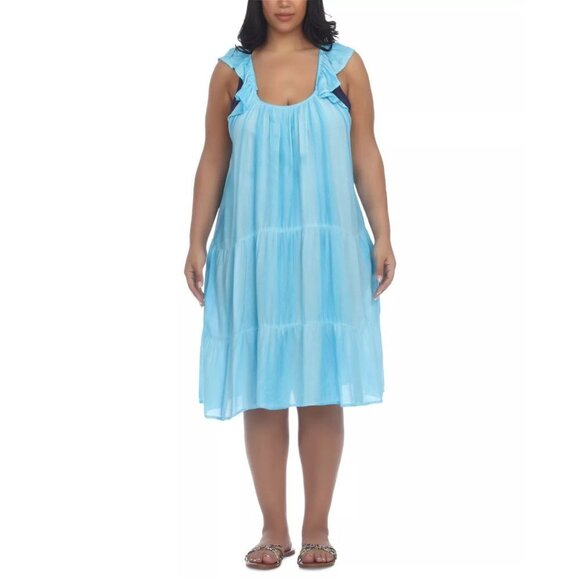 Raviya Womens Plus Size 1X Pigment-Wash Off-The-Shoulder Dress Swim Cover-Up $54 - Picture 1 of 7